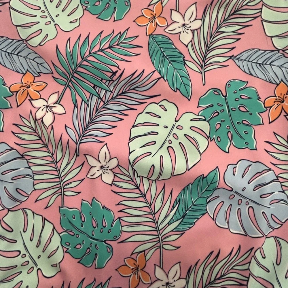 Quince Girls Size 7 One Piece Swimsuit Pink Tropical Leaf Floral Print